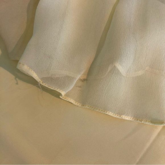 70’s Vintage Yellow Maxi Dress Embroidered Sheer Long Sleeve Ribbon Trim Gown - Picture 11 of 13